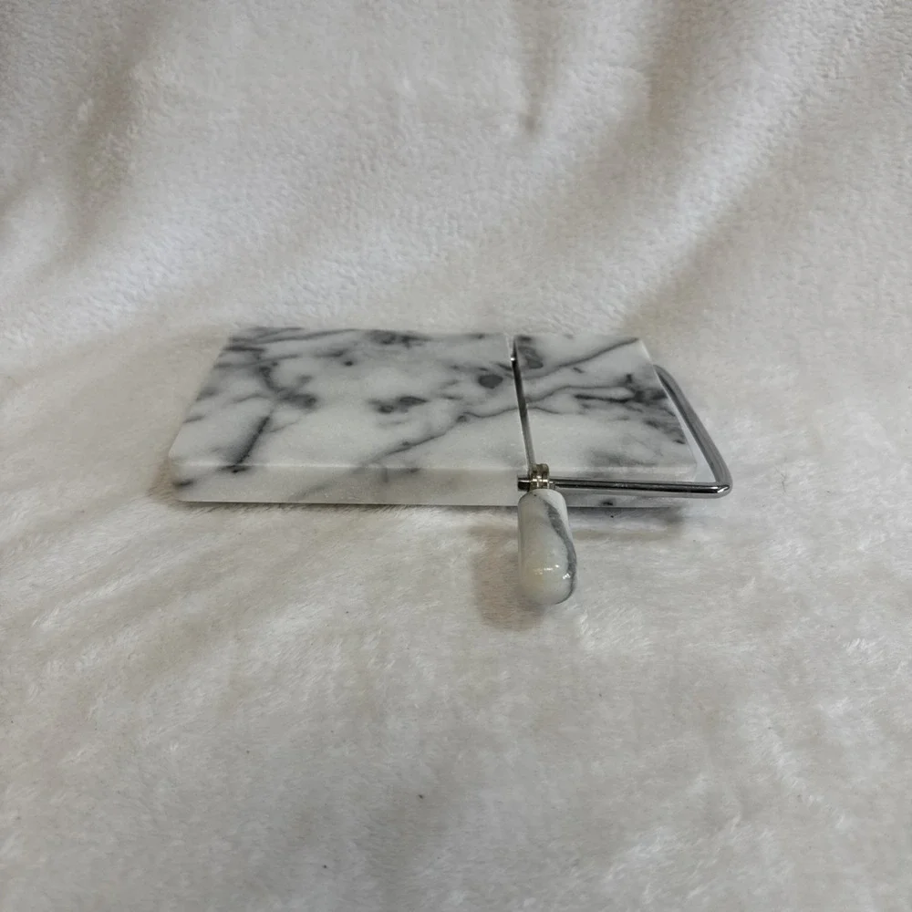 White Marble Cheese Slicer‎ Board with Stainless Steel Wire Cutter 8x5 Inch
